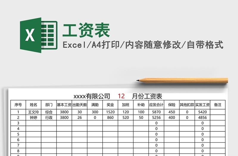 員工工資表Excel表格