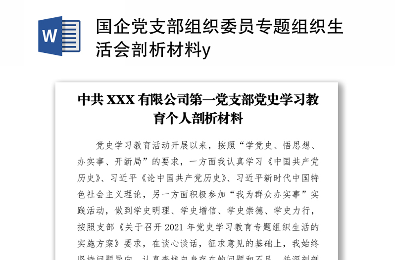 2021國企黨支部組織委員專題組織生活會剖析材料y