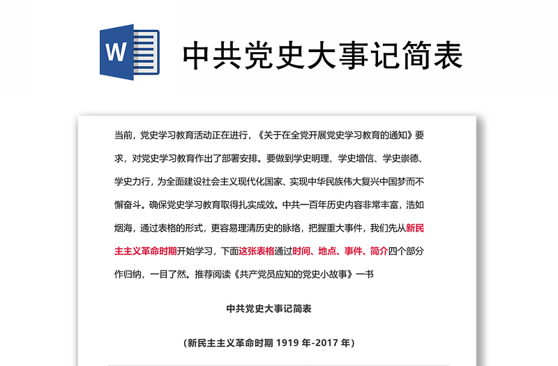 中共党史大事记简表