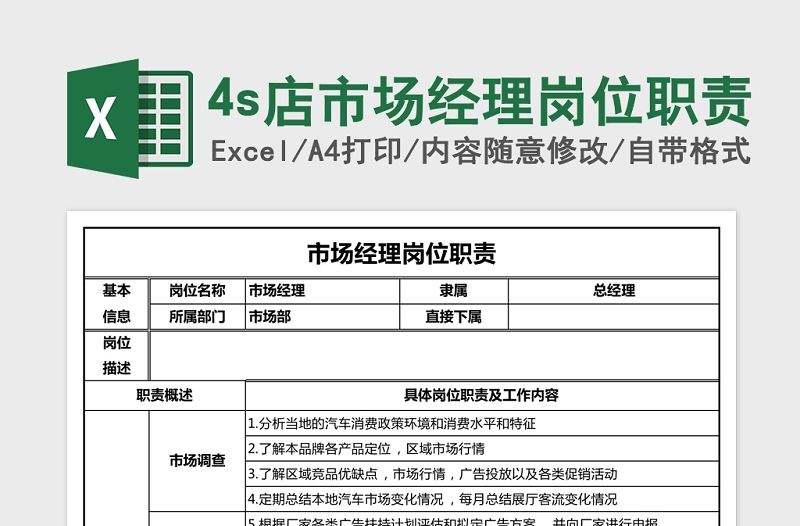 4s店市場經理崗位職責Excel