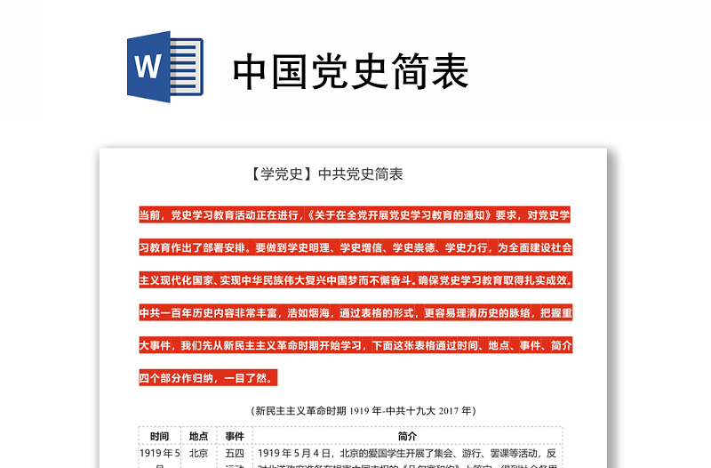 中國黨史簡表