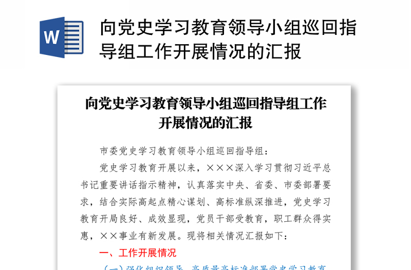 向党史学习教育领导小组巡回指导组工作开展情况的汇报