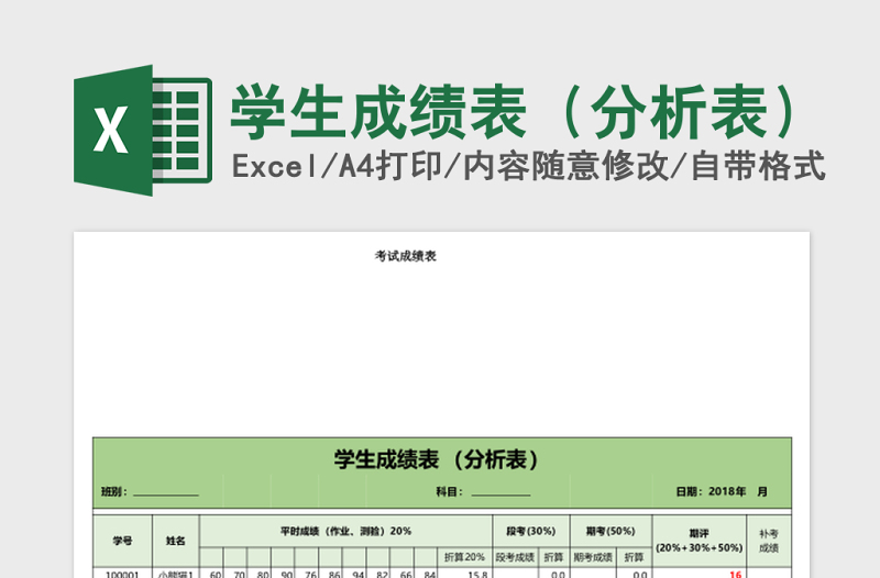 班级学生成绩表（分析表）