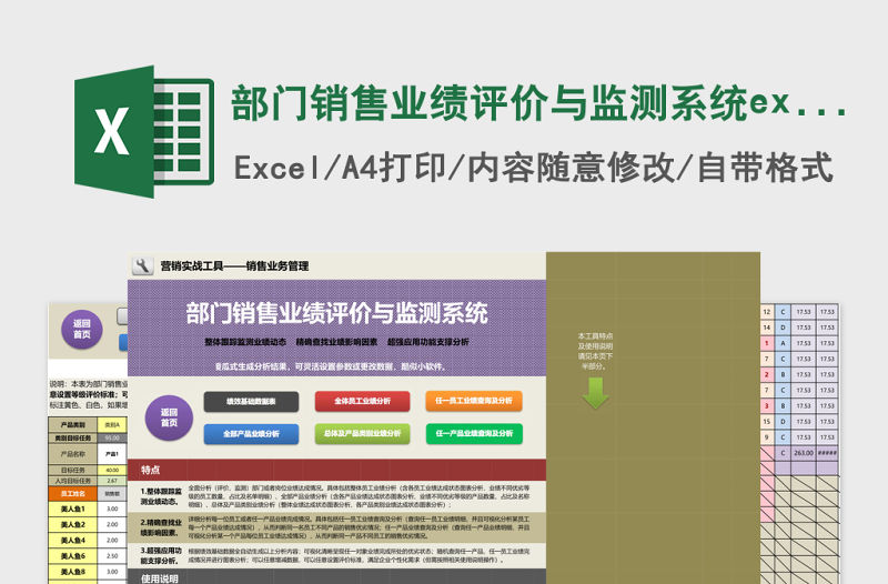 部門銷售業績評價與監測系統excel表格