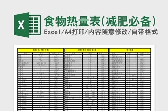 2020食物热量表(减肥必备)Excel