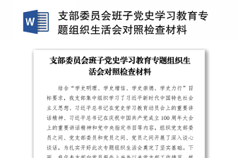 2021社区党委委员会党史学习教育专题组织生活会党支部检视材料