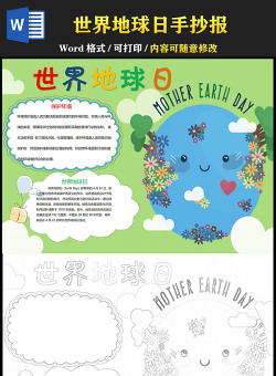 2021世界地球日保護(hù)環(huán)境手抄報綠色簡約清新含線稿小報模板