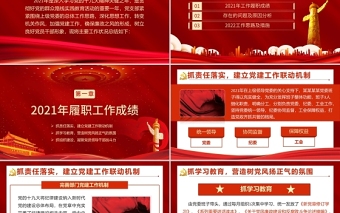 2022基層黨支部年終述職PPT紅色大氣機關(guān)事業(yè)單位年終述職專題黨課課件模板