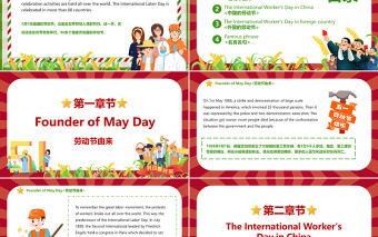 2022英文版五一勞動節課件PPT創意卡通風中小學生五一勞動節英文版主題班會課件模板