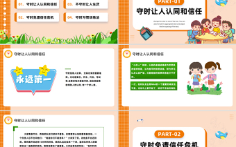 2023做個(gè)守時(shí)的孩子PPT卡通風(fēng)中小學(xué)生做個(gè)守時(shí)的孩子主題班會(huì)課件模板下載