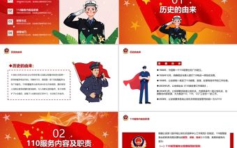 110宣傳日PPT紅色簡潔110的由來服務內容及職責報警方式報警技巧主題班會課件