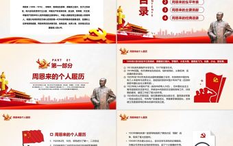 周恩來逝世46周年紀念日PPT紅色簡約風紀念周恩來專題黨課課件模板