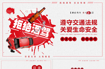 簡約卡通插畫拒絕酒駕遵守交通法規(guī)關(guān)愛生命安全ppt