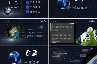 黑色简洁风地球一小时主题策划PPT模板
