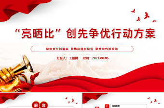 “亮?xí)癖取眲?chuàng)先爭優(yōu)行動方案PPT紅色精美基層黨建晾曬比提質(zhì)增效課件