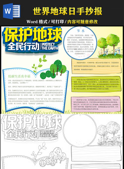 2021世界地球日手抄報保護(hù)地球全民行動含線稿小報模板