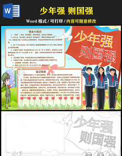 2021少年強則國強手抄報卡通系列童心向黨禮贊百年小學生小報模板