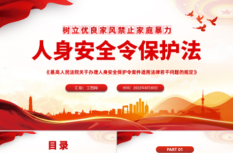 《人身安全令保護法》PPT紅色黨政風樹立優(yōu)良家風禁止家庭暴力專題課件模板