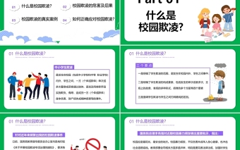 2021拒绝校园暴力PPT卡通手绘中小学预防校园欺凌主题班会课件下载