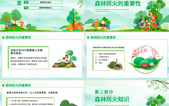 2023清明節森林防火宣傳PPT清新卡通風清明節森林安全防火宣講課件模板