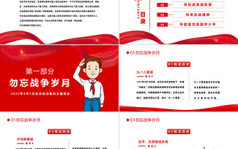 2022紀念抗戰英雄PPT紅色簡約大氣風紀念抗戰勝利主題班會課件模板