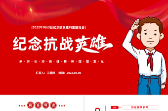 2022紀念抗戰(zhàn)英雄PPT紅色簡約大氣風(fēng)紀念抗戰(zhàn)勝利主題班會課件模板