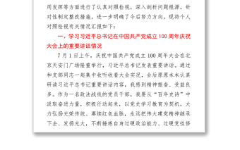 政法机关党支部党员干部党史学习教育专题组织生活会对照检视剖析材料