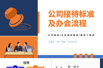 2022公司接待標準及辦會流程PPT簡約風公司新員工禮儀接待培訓課件模板