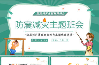 2022防震減災主題班會PPT卡通風防震減災兒童安全教育主題班會演講課件模板