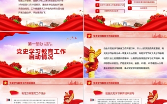 2022黨史學(xué)習(xí)教育總結(jié)工作匯報PPT紅色政黨風(fēng)機(jī)關(guān)黨委干部黨史學(xué)習(xí)專題黨課課件模板