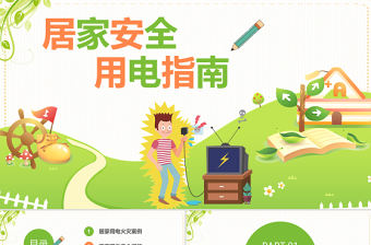 2022居家安全用電指南PPT卡通簡約風家庭安全用電具體防范措施宣傳課件模板
