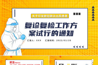 關于印發新冠肺炎出院患者復診復檢工作方案試行的通知PPT專題課件模板