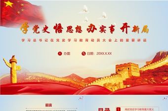 紅色簡約黨政風學黨史悟思想辦實事開新局學習習總書記在黨史學習教育動員大會上的重要講話PPT