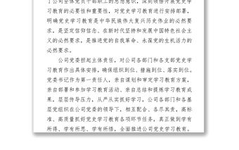 公司党史学习教育工作情况汇报