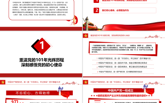 重溫輝煌黨史踐行初心使命PPT黨政風(fēng)熱烈慶祝中國(guó)共產(chǎn)黨成立101周年黨史教育專題黨課課件模板