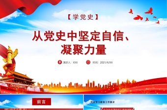 2021学党史PPT红色简洁从党史中坚定自信凝聚力量建党100周年专题党建党课课件下载