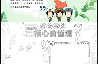 綠色清新卡通社會主義核心價值觀手抄報建黨百年含線稿小報模板