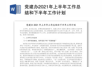 黨建辦2021年上半年工作總結和下半年工作計劃