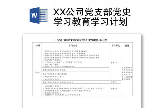 XX公司黨支部黨史學(xué)習(xí)教育學(xué)習(xí)計劃