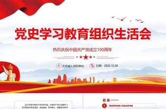 2022黨史學(xué)習(xí)教育組織生活會(huì)PPT紅色黨政風(fēng)慶祝中國共產(chǎn)黨建黨100周年專題黨課課件模板