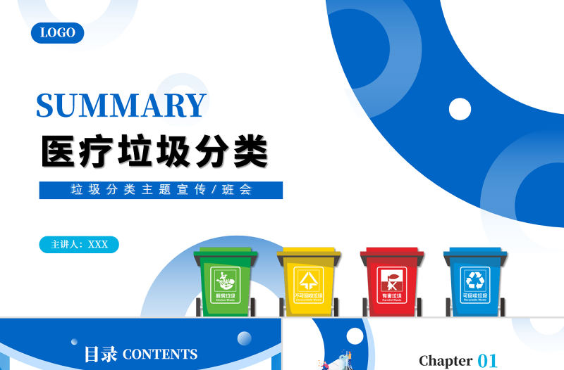2022醫療垃圾分類PPT簡約清新醫療通用PPT