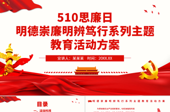 510思廉日PPT紅色大氣明德崇廉明辨篤行系列主題教育活動方案