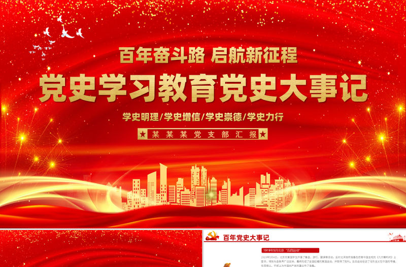 1921-2021黨史大事記PPT紅色建黨100周年黨的發展歷程大事件學習教育黨課PPT