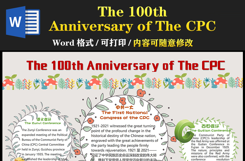 慶祝中國共產(chǎn)黨成立100周年英語手抄報2021七一建黨節(jié)英文小報模板