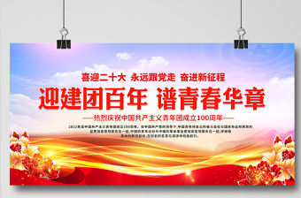 迎建團百年譜青春華章展板紅色大氣共青團成立100周年活動宣傳背景設計
