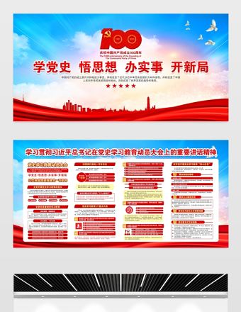 學黨史悟思想辦實事開新局建黨100周年黨史學習展板宣傳欄模板