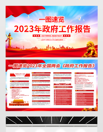一圖速覽2023年政府工作報告宣傳欄大氣簡潔聚焦兩會關注民生宣傳展板設計