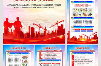 紅色精美2025年安全生產(chǎn)月知識(shí)宣傳六合一系列掛圖展板模板
