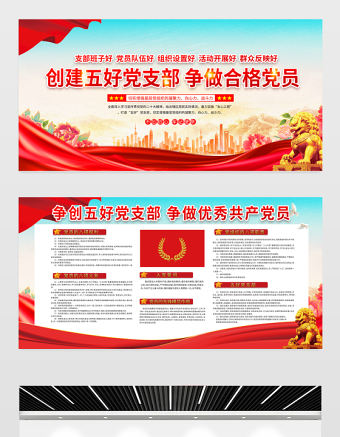 創(chuàng)建五好黨支部爭做合格黨員展板紅色大氣五個好黨支部紅色社區(qū)建設宣傳欄設計