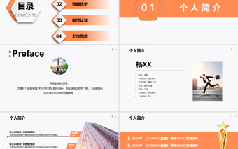 2022生产经理竞聘PPT亮橙色极简风中层干部个人简介竞聘优势报告模板